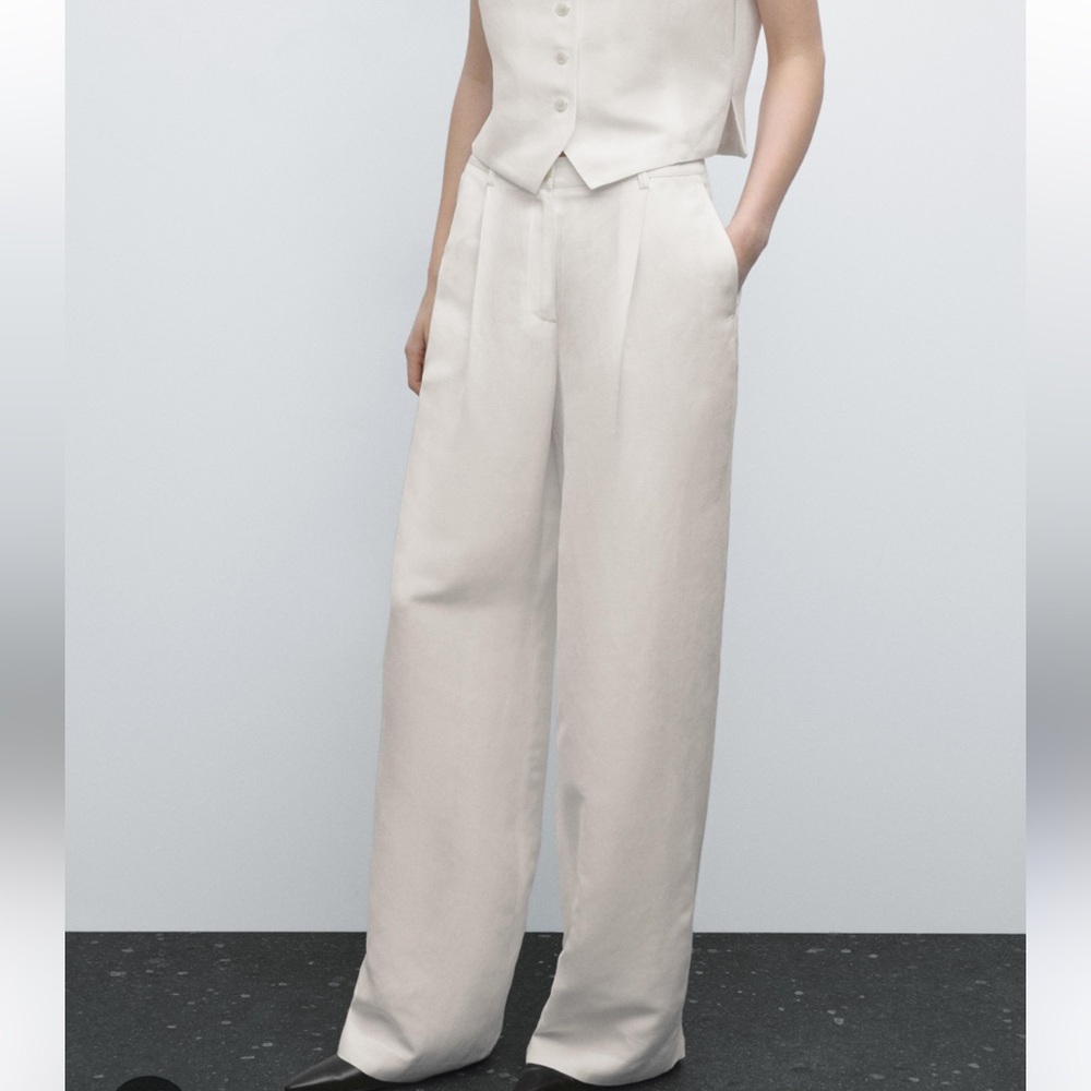 Massimo Dutti Cream Wide-Leg Trousers